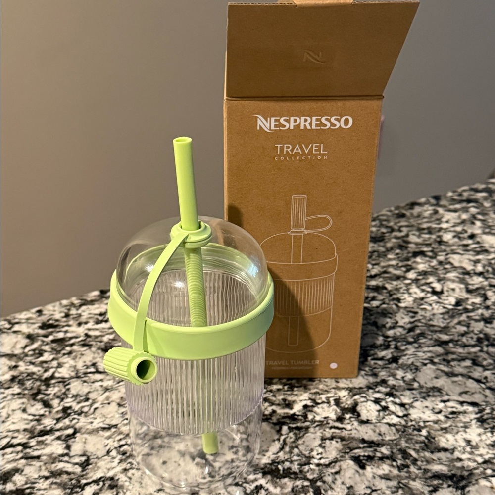 Nespresso Clear Travel Tumbler with Light Green Accents